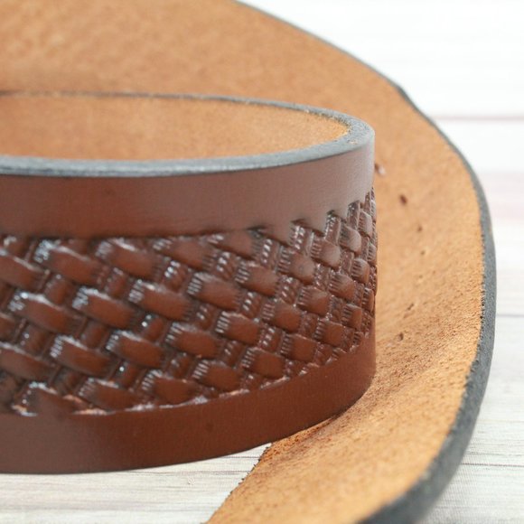 *Mens Brown Braided Design Leather D-Ring Buckle Belt Size 42 Inches - Picture 5 of 8